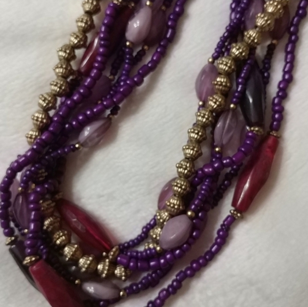 Valerie Stevens Like New Multi-Strand Purple and Gold Beaded Necklace